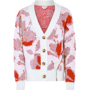 Jalene Gebreid vest  aqua / grijs / knalrood / offwhite