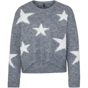 Only Petite Trui 'ONLAZU'  grijs gemêleerd / wit