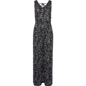 Lascana - Jumpsuit - Zwart/zandkleur - Bladerenprint - Mouwloos