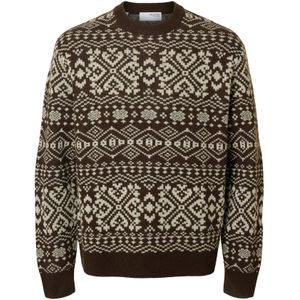 SELECTED - SLHHOLGER - Trui - Donkerbruin - Gerecycled Materiaal - Aztec Print