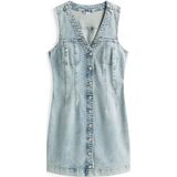 Tommy Jeans - Jurk - Blauw - Gerecycled Materiaal - V-hals, Knoopsluiting, Mouwloos