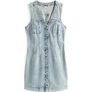 Tommy Jeans - Jurk - Blauw - Gerecycled Materiaal - V-hals, Knoopsluiting, Mouwloos