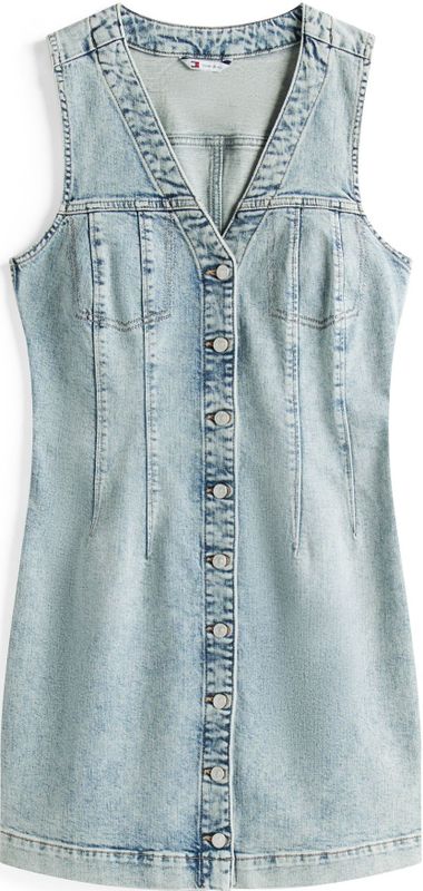Tommy Jeans - Jurk - Blauw - Gerecycled Materiaal - V-hals, Knoopsluiting, Mouwloos