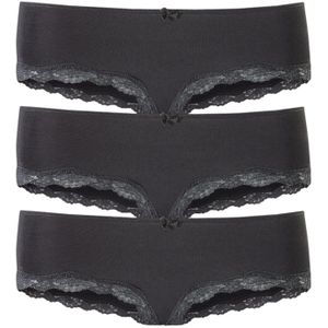 Lascana - Hipster - Zwart - 3 Stuks - Elastische Katoen met Delicate Kant