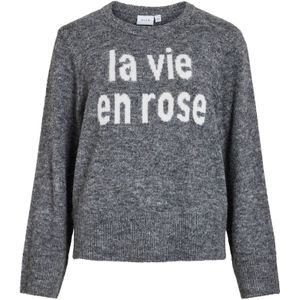 Vila - Vimelie O-neck Detail Knit - Gebreide Trui - Medium Grey Melange