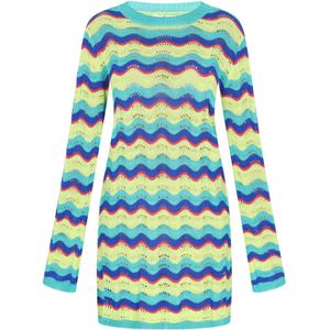 IZIA Gebreide jurk  blauw / lichtblauw / limoen / rood