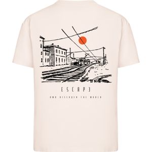 F4NT4STIC Shirt 'Escape Discover the World Town Train Station'  oranje / oudroze / zwart