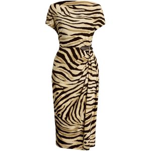 Lauren Ralph Lauren - Jurk - Crème / Cappuccino / Donkerbruin - Dierenprint - 3/4 Lengte