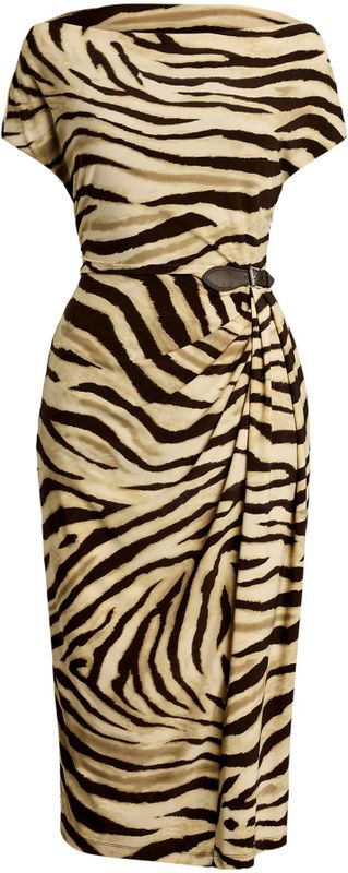 Lauren Ralph Lauren - Jurk - Crème / Cappuccino / Donkerbruin - Dierenprint - 3/4 Lengte