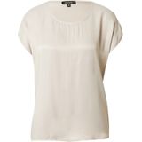 More & More - Shirt - Beige - Satijn - Ronde Hals, Effen Motief, Kwartmouw