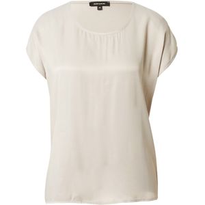 More & More - Shirt - Beige - Satijn - Ronde Hals, Effen Motief, Kwartmouw