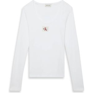 Calvin Klein - LS WOVEN LABEL 2X2 RIB SCOOP NEC - Shirt - Brilliant White - Lange Mouwen