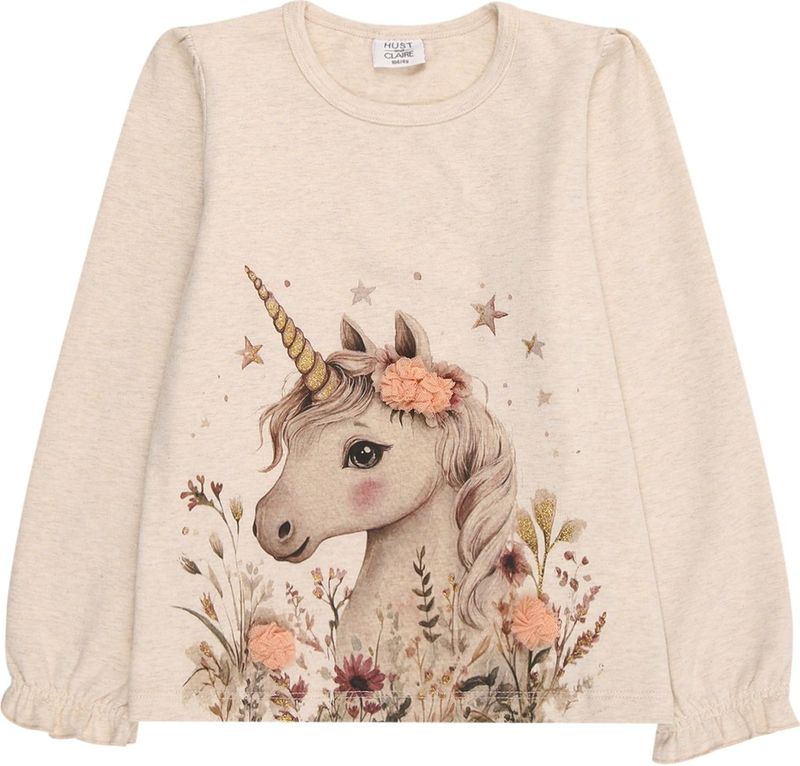 Hust & Claire Shirt 'Alma Unicorn'  beige gemêleerd / goud / poederroze / zwart