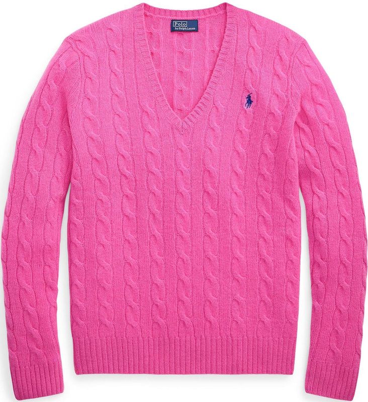 Polo Ralph Lauren - Gebreide Trui - Lichtroze - V-hals - Lange Mouw