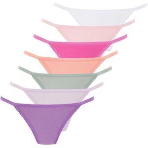 Vivance - String - Lindegroen/Paars/Lila/Abrikoos/Pink/Roze/Wit - 7 Stuks - Katoen met Kantafwerking