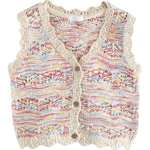 Next - Gebreid Vest - Crème Lichtblauw Donkergeel Donkerroze - Mouwloos