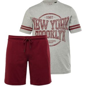 Men Plus Pyjama lang  grijs / donkerrood