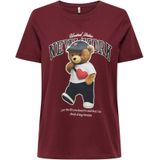 Kids Only T-Shirt - KogLina - Bear O-hals Top - Cabernet/New Yor - Kids Only - 7-8 jaar (122-128) - T-Shirts