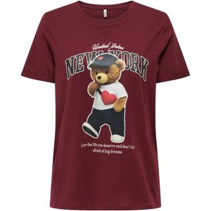 Kids Only T-Shirt - KogLina - Bear O-hals Top - Cabernet/New Yor - Kids Only - 7-8 jaar (122-128) - T-Shirts