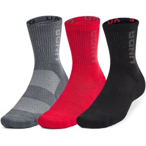 Under Armour - Sportsokken - Grijs Rood Zwart - 3 Pack