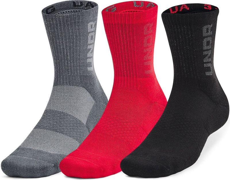 Under Armour - Sportsokken - Grijs Rood Zwart - 3 Pack