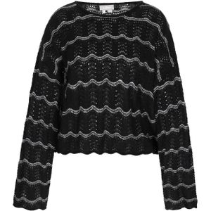 Usha - Trui - Zwart/Wit - Trompetmouwen - Ronde Hals - Lange Mouw
