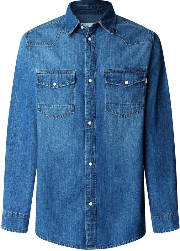 Pepe Jeans - PM3090804A4 - Overhemd - Blauw - Normale Pasvorm - Lange Mouwen - Katoen - Denim