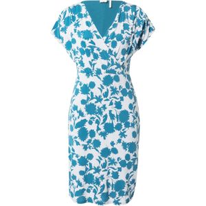 s.Oliver - BLACK LABEL - Jurk - Cyaan Blauw/Wit - Slanke Pasvorm - V-hals
