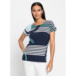 T-shirt - Marine/lichtblauw - 95% Viscose, 5% Elastaan