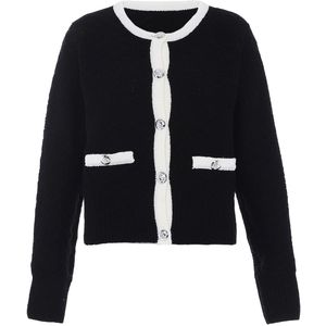 faina Gebreid vest  zwart / wit