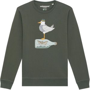 Watapparel Sweatshirt ' Möwe mit Hut '  kaki / wit gemêleerd