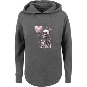 F4NT4STIC Sweatshirt 'Skelett hält Herzballon'  donkergrijs / pink