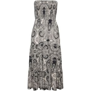 Zwart/Crème - Jurk - All-over Print - Mouwloos - Rechte Zoom