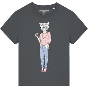 Watapparel Shirt 'Hipster Cat with Moustache'  donkergrijs / gemengde kleuren