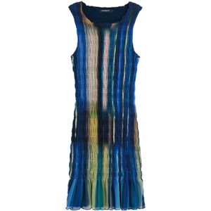 Tricot jurk - Effen Blauw - Mouwloos - Midi-lengte - Nauwsluitend