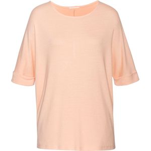 Lascana - Shirt - Peach - Ronde Hals - Brede Mouwomslag - Zacht Viscose-Fijntricot