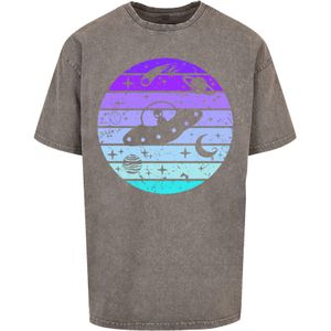 F4NT4STIC Shirt 'Retro Alien Weltraum Sonnenuntergang'  blauw / aqua / grafiet / lichtlila