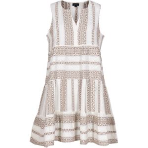 South Beach - A-lijn Jurk - Taupe/Wit - Gevoerde Zoom/Rand - Mouwloos