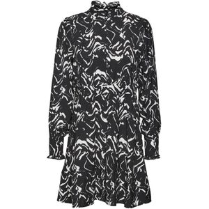 VERO MODA Jurk met All Over Print en Ruches Zwart/Wit