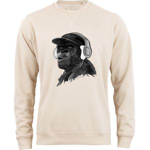Cotton Prime Sweatshirt 'Monkey mit DJ-Kopfhörer'  beige / donkergrijs / wit
