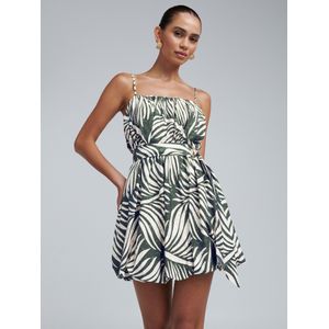 BWLDR Zomerjurk 'Khyla'  taupe / donkergroen / wit