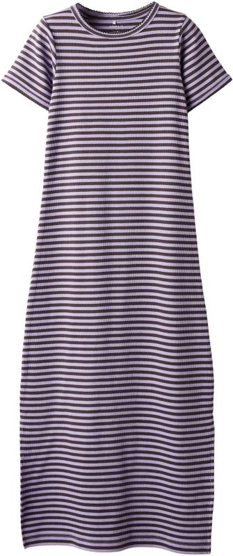 Ribgebreid - Jurk - Korte Mouwen - Zijsplitten