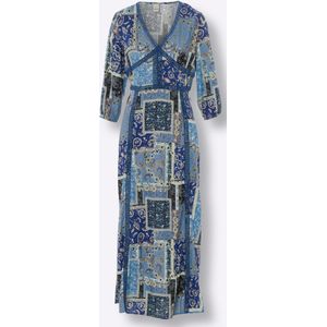 heine - Enziaan - Jurk - Crème - Lichtblauw - Donkerbruin - 7/8 Lengte - V-hals