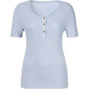 T-shirt - Lichtblauw - Viscose-Ribkwaliteit - Ronde Hals - Korte Mouwen
