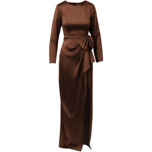 Adrianna Papell Avondjurk 'Stretch Satin Ruffle Gown'  donkerbruin