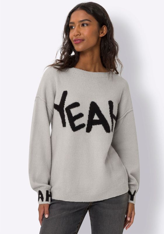 Lichtgrijs Mêlee - Gebreide Trui - 74% Polyacryl - Lange Mouwen