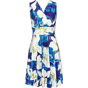 Jerseyjurken - Blauw/Groen/Crème - Wikkel-look - Mouwloos