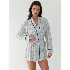 Hiccup Badjas kort  blauw / wit