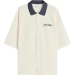 Bershka Overhemd  ecru / donkerblauw / goud