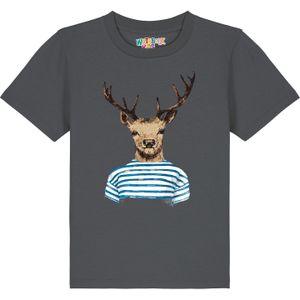 watabout.kids Shirt 'Hirsch'  donkerblauw / donkerbruin / antraciet / wit